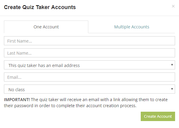 Create quiz taker accounts to make a test ready to be taken by your employees or students