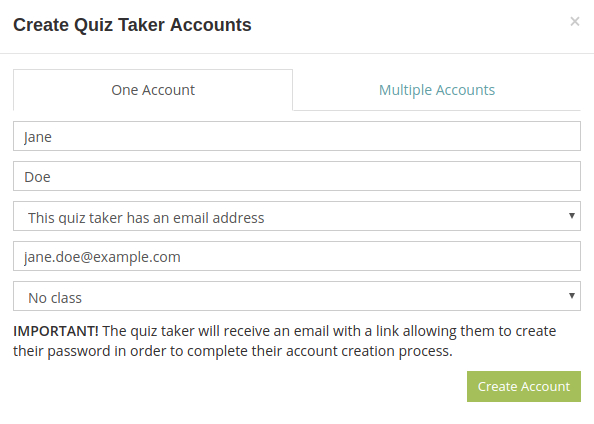 Add a test taker that has an email address to your HmmQuiz account