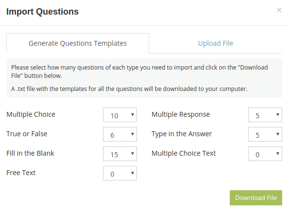 "Import Questions" modal window in HmmQuiz