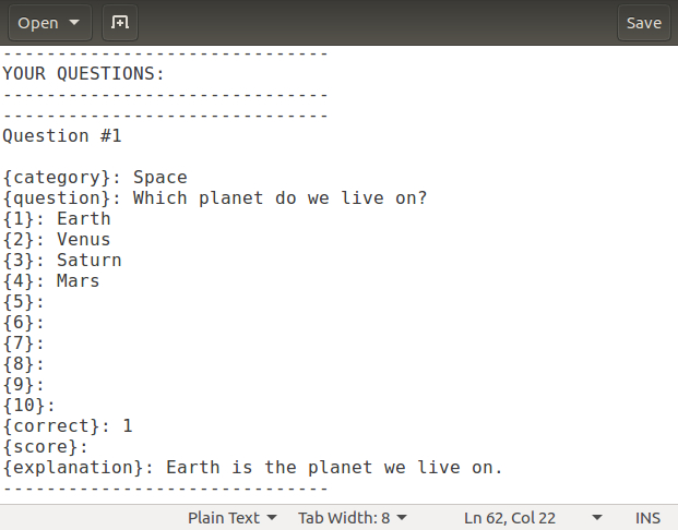 Add questions to the text file in the text editor in order to prepare them to be imported into HmmQuiz