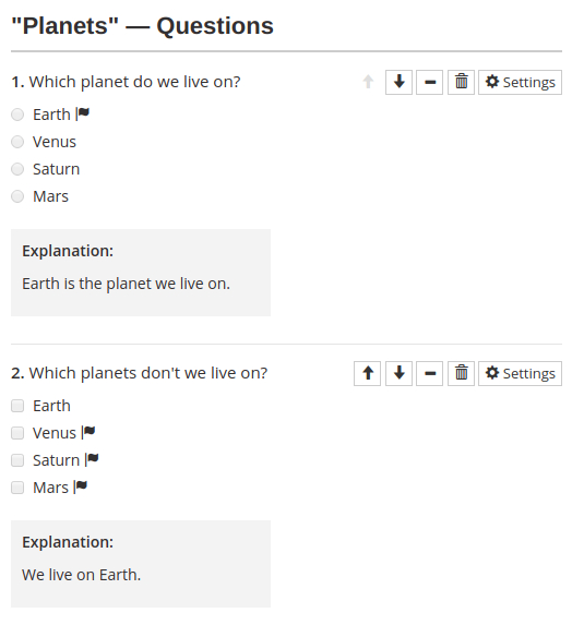 Review all the questions imported into the online quiz