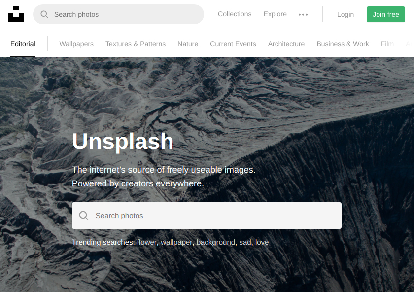 Websites with free photos: Unsplash