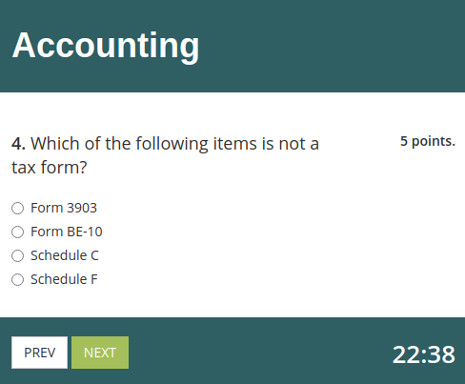 Multiple choice question on an online testing platform