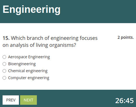 Engineering question created with multiple choice test maker