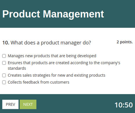Online test about product management made in an applicaton that allows users to create password-protected quizzes