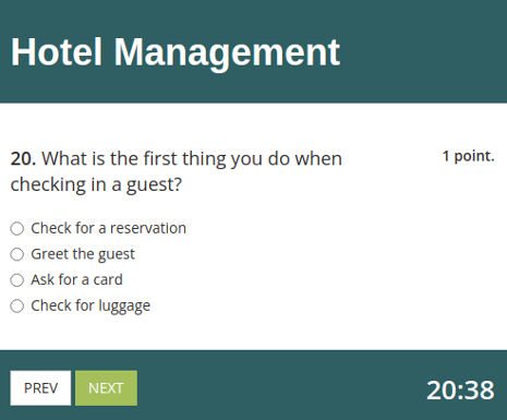 Hotel management test in quiz maker software