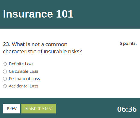 Insurance training quiz made for employees